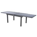 Table Lapiazza, 10-seater extendable, graphite/grey color, aluminium/tempered glass, H75,5x90x135-270cm