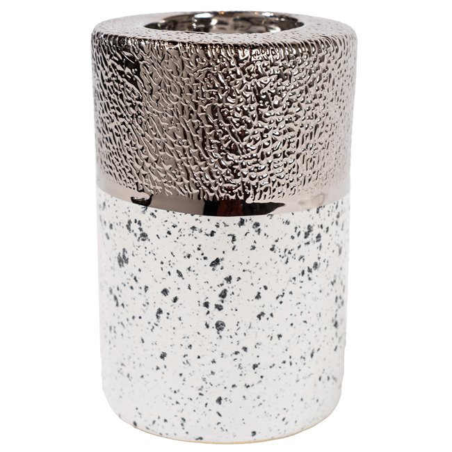 Tealight holder Turin, ceramic, silvery/white, H13 D8.5cm