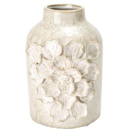 Vase White Flowers, stoneware, 18.5x14x13cm