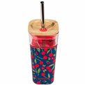 Glass tumbler Cherries w cover, straw, 540ml, H18 D8cm