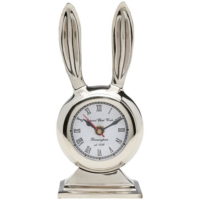 Table clock Rabbit, silver color, 10x21cm