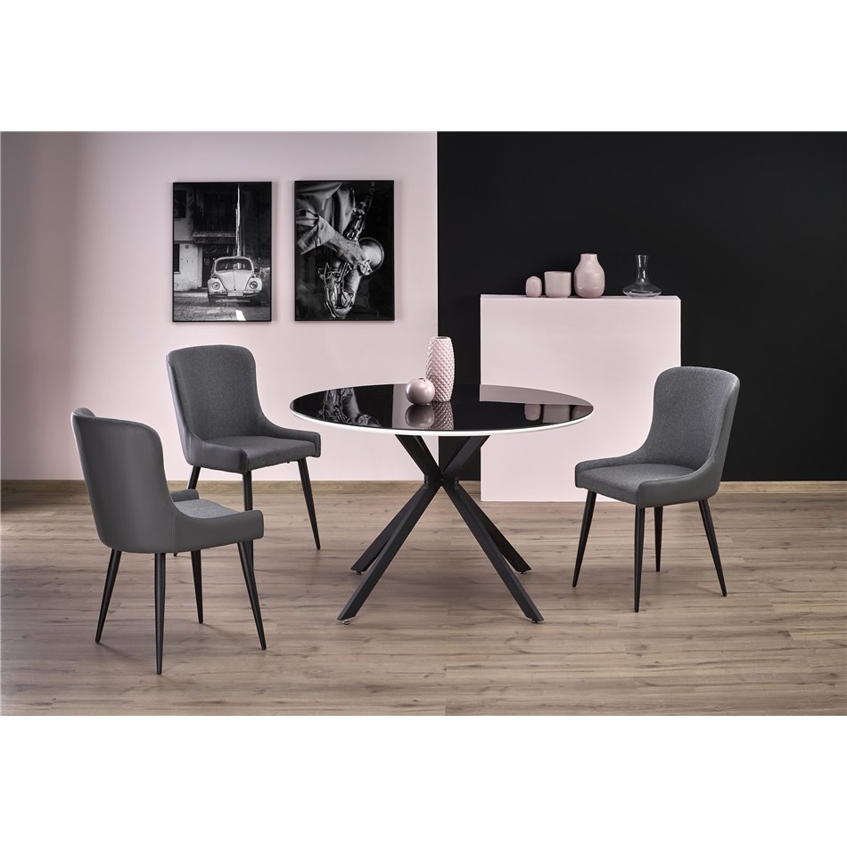 Dining table Havelar, black/white, glass/MDF/steel, D120cm, H76cm