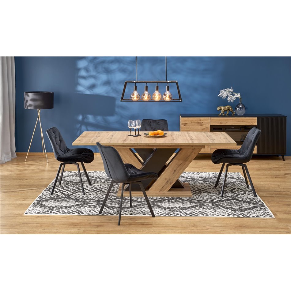 Extendable dining table Harando, oak/black color, MDF, H77x160-200x90cm