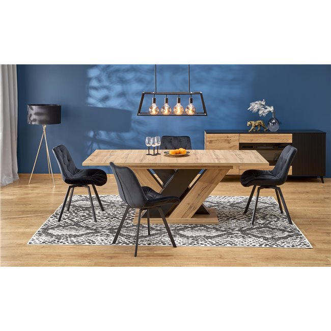 Extendable dining table Harando, oak/black color, MDF, H77x160-200x90cm