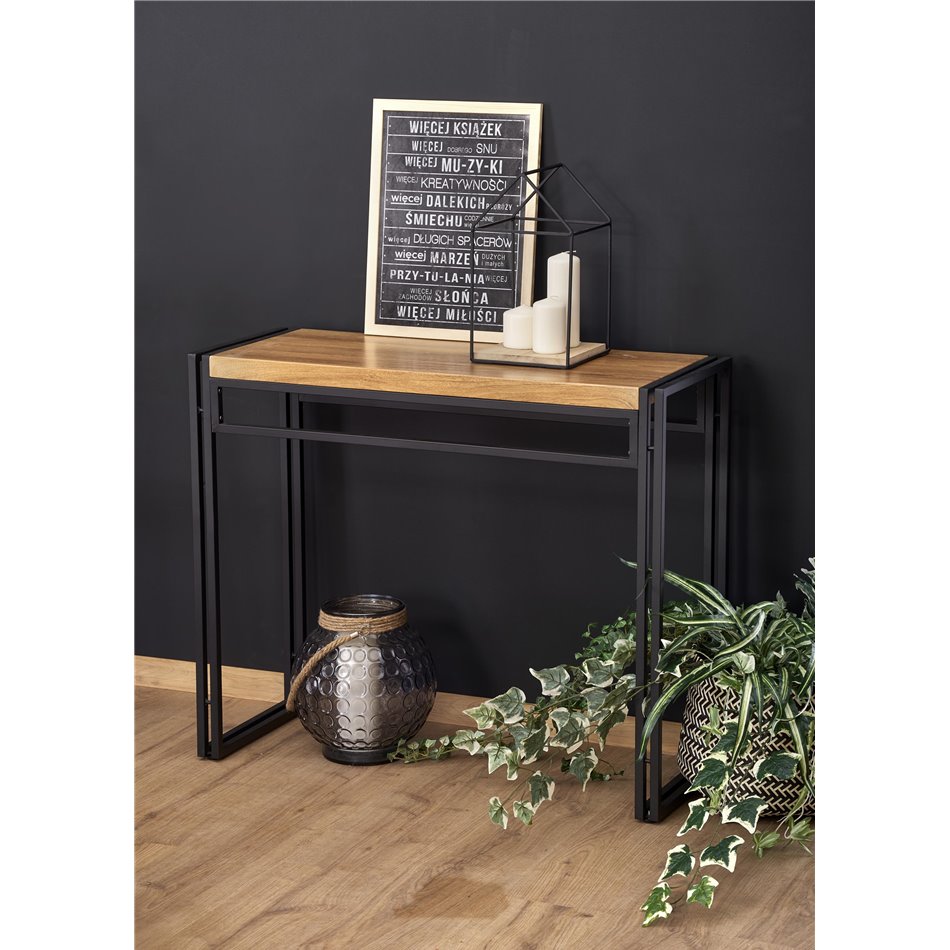 Console table Holivar, oak/black color, MDF/steel,  H76x90x35cm