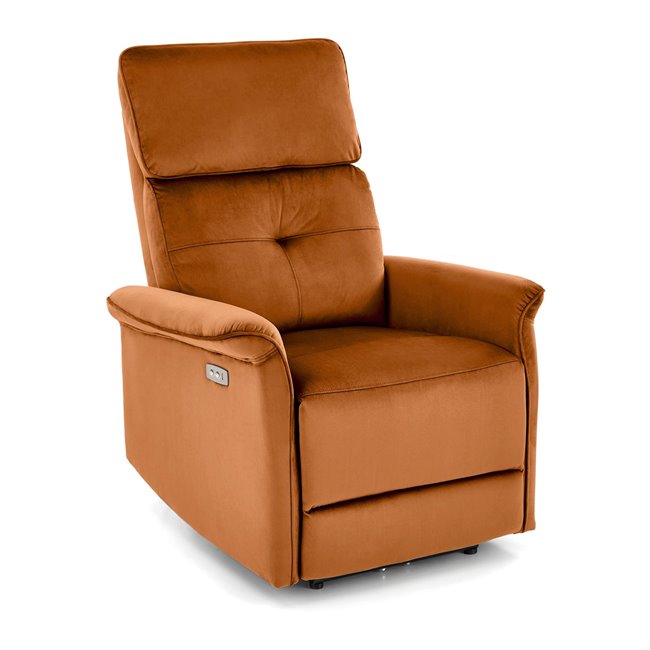 Electric recliner Hemiro, cinnamon color velvet, USB charging socket, W90-170x80cm, H92-108cm, seat H46cm