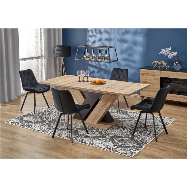 Extendable dining table Harando, oak/black color, MDF, H77x160-200x90cm