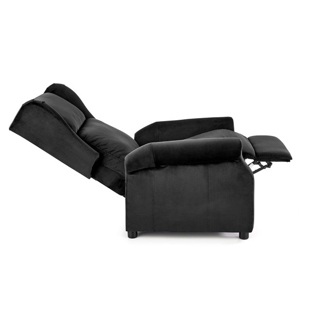 Recliner Haustin, black velvet, H107-83x75x92-160cm, seat H45cm