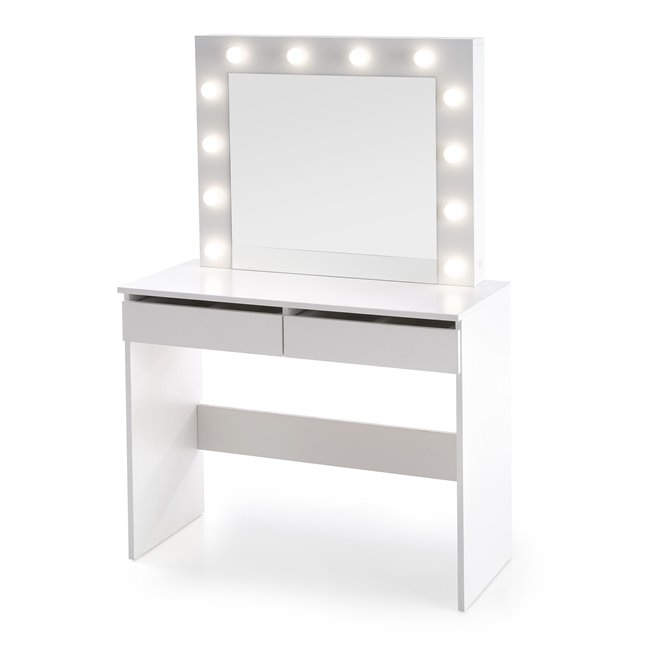 Dressing table with mirror Holwud, white, MDF/LED lights, H140x94x43cm