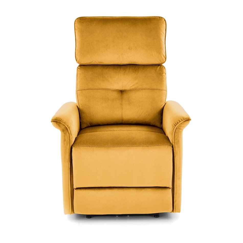 Electric recliner Hemiro, mustard color velvet, USB charging socket, W90-170x80cm, H92-108cm, seat H46cm