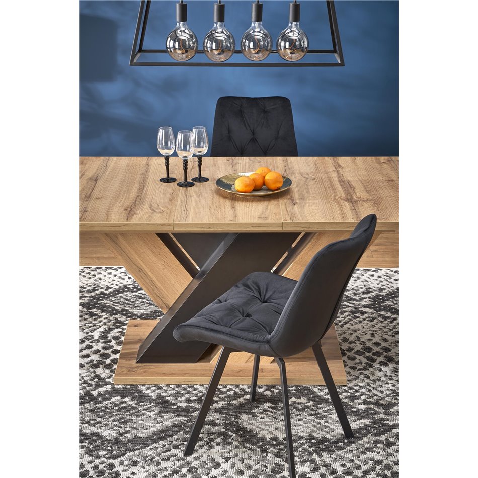 Extendable dining table Harando, oak/black color, MDF, H77x160-200x90cm