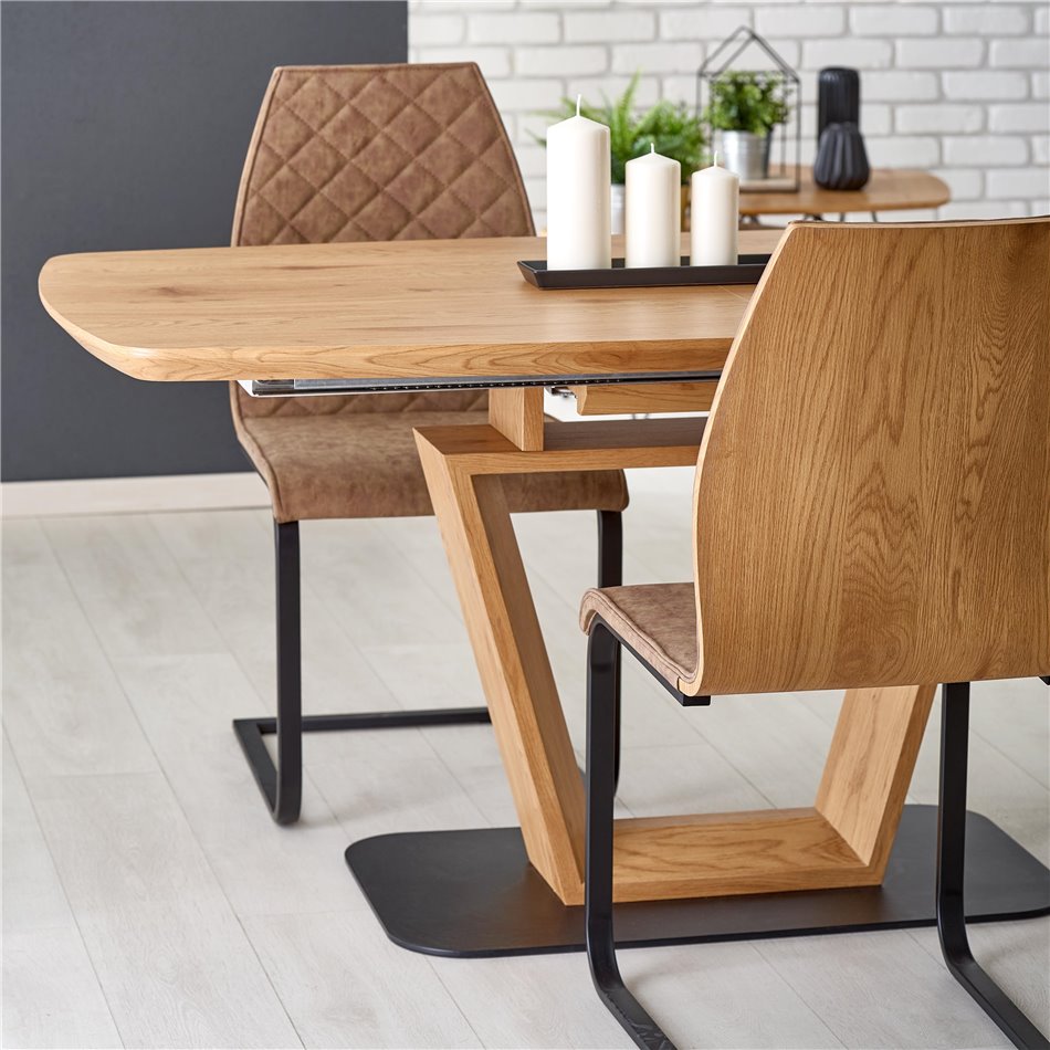 Extendable dining table Hackly, oak color, MDF/steel,  H76x160-220x90cm