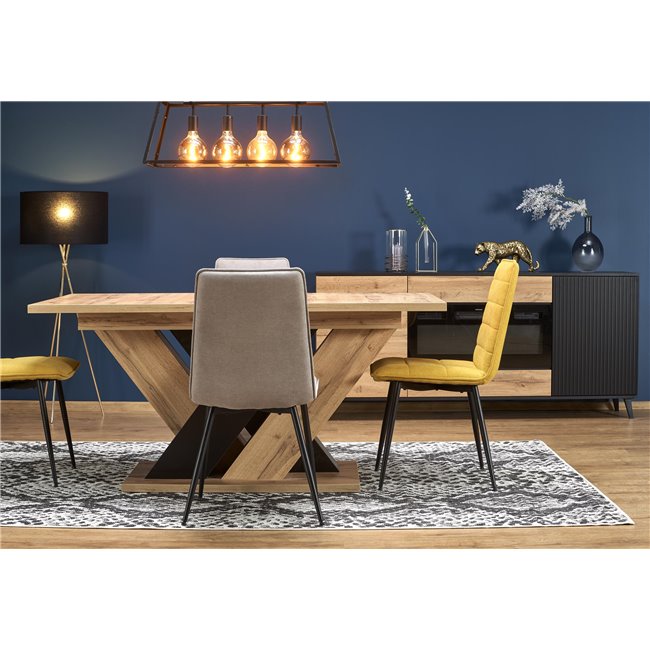 Extendable dining table Harando, oak/black color, MDF, H77x160-200x90cm