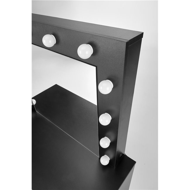 Dressing table with mirror Holwud, black, MDF/LED lights, H140x94x43cm