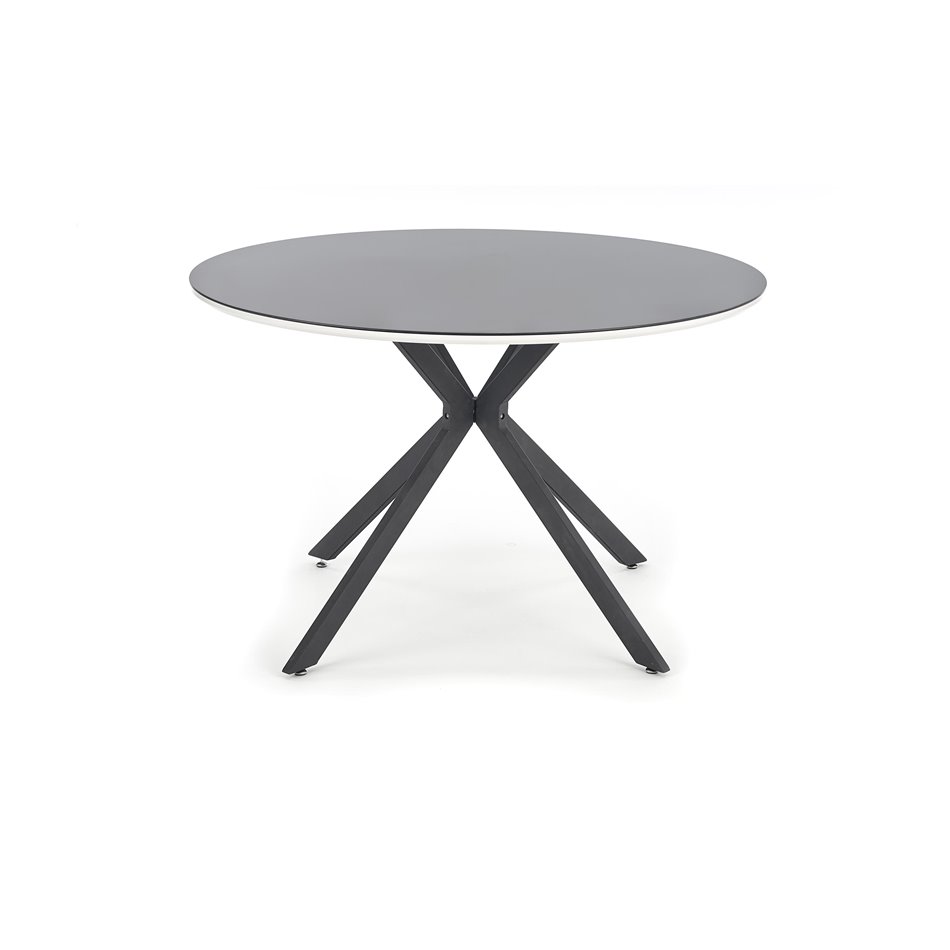 Dining table Havelar, black/white, glass/MDF/steel, D120cm, H76cm