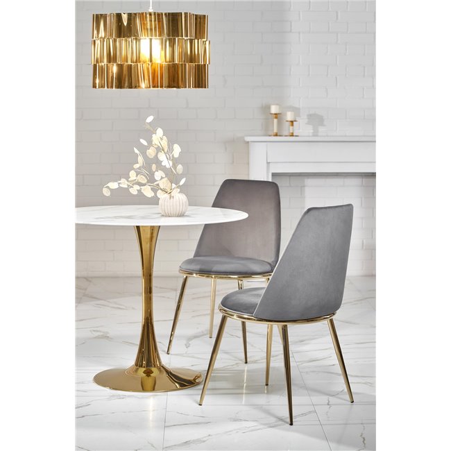 Table Hasemiro, white marble look/gold, glass/steel,  D90cm, H75cm