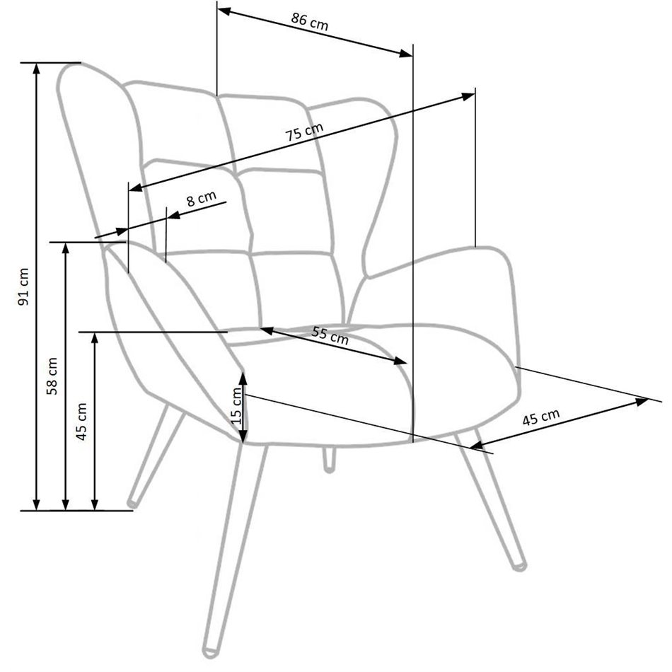 Lounge chair Harion, cinnamon color, H91x75x86cm, seat H48cm