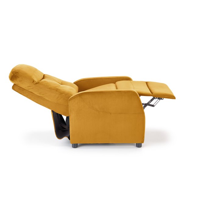 Recliner chair Helipe, mustard color velvet, H103-76x64x84-135cm, seat H48cm