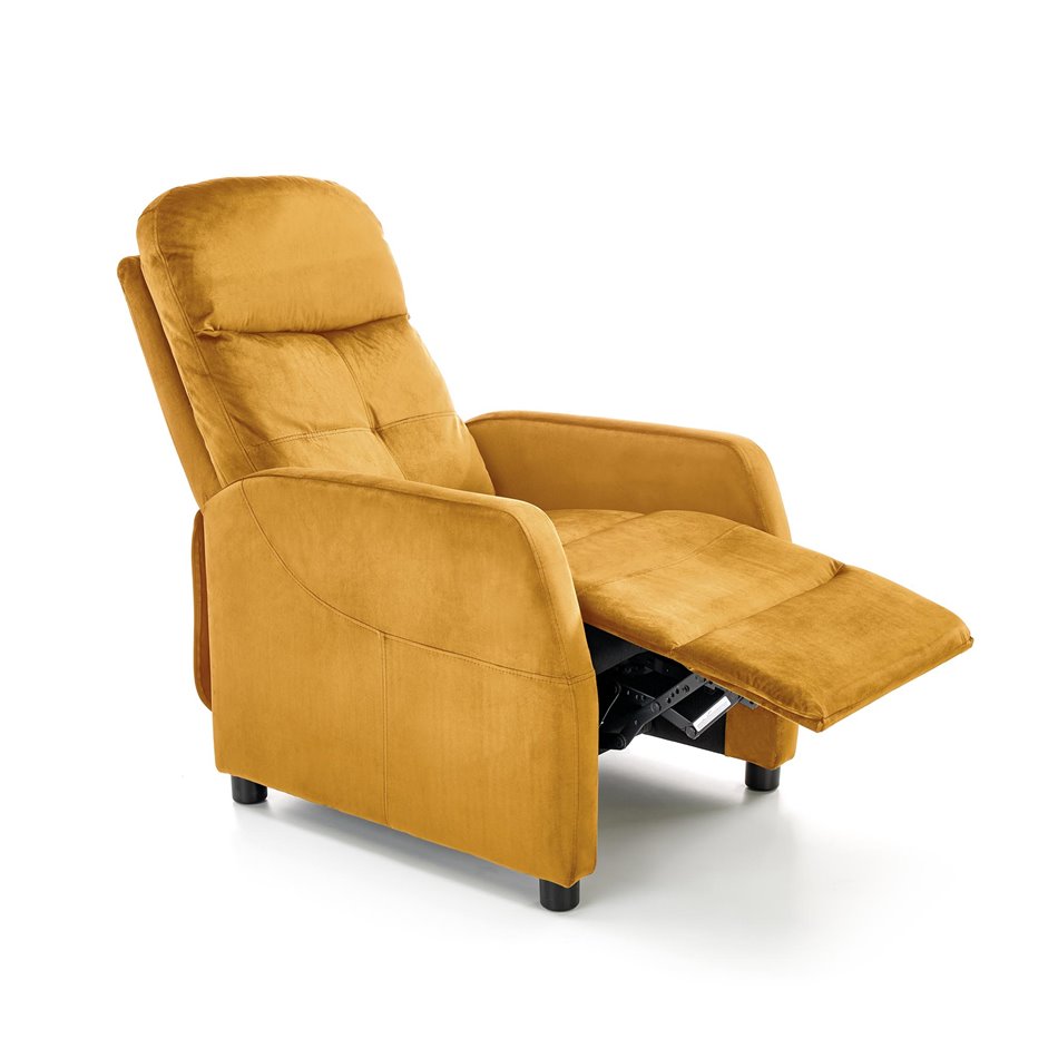 Recliner chair Helipe, mustard color velvet, H103-76x64x84-135cm, seat H48cm