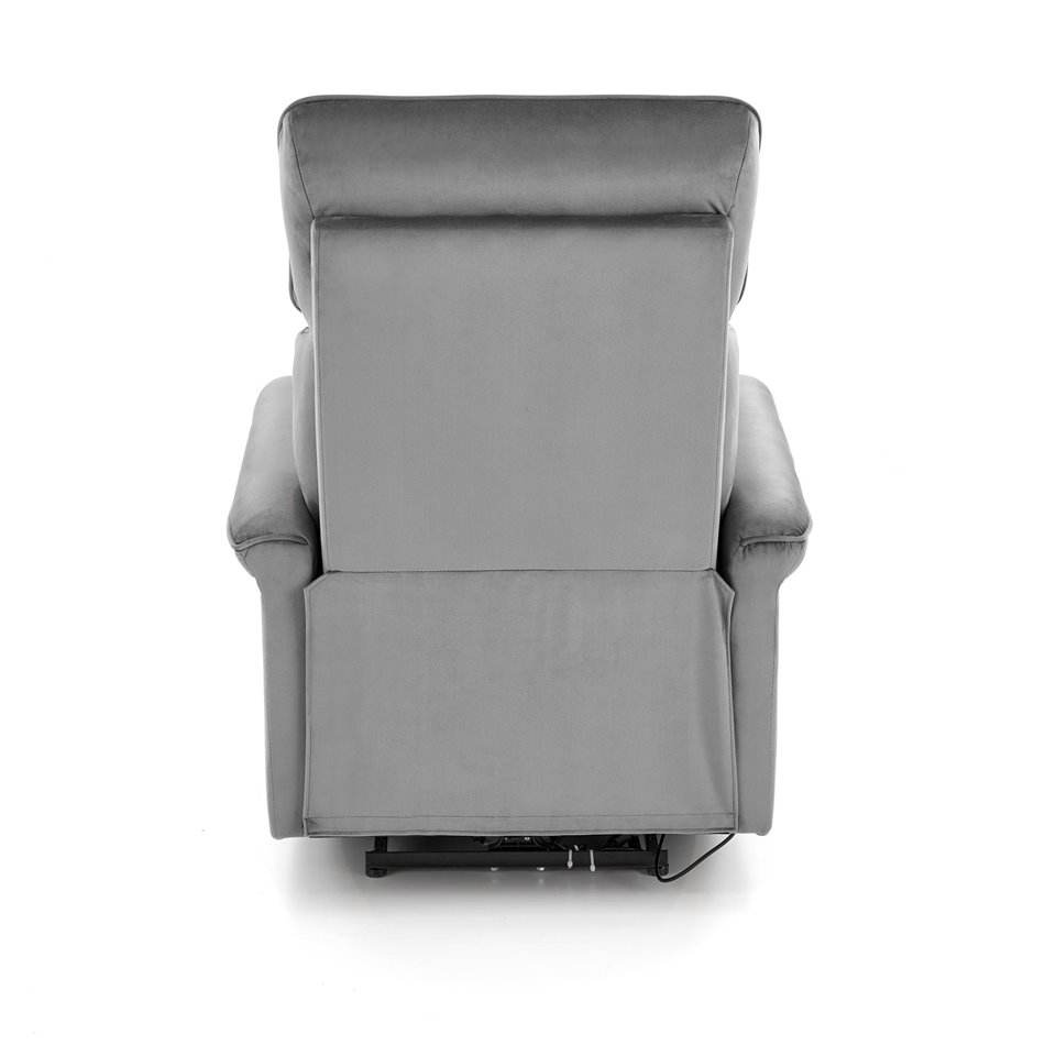 Electric recliner Hemiro, grey velvet, USB charging socket, W90-170x80cm, H92-108cm, seat H46cm