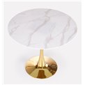 Table Hasemiro, white marble look/gold, glass/steel,  D90cm, H75cm