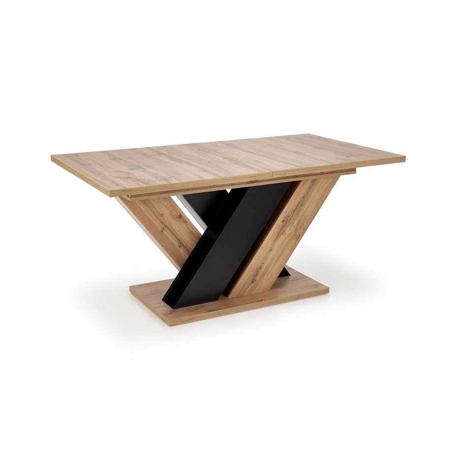 Extendable dining table Harando, oak/black color, MDF, H77x160-200x90cm