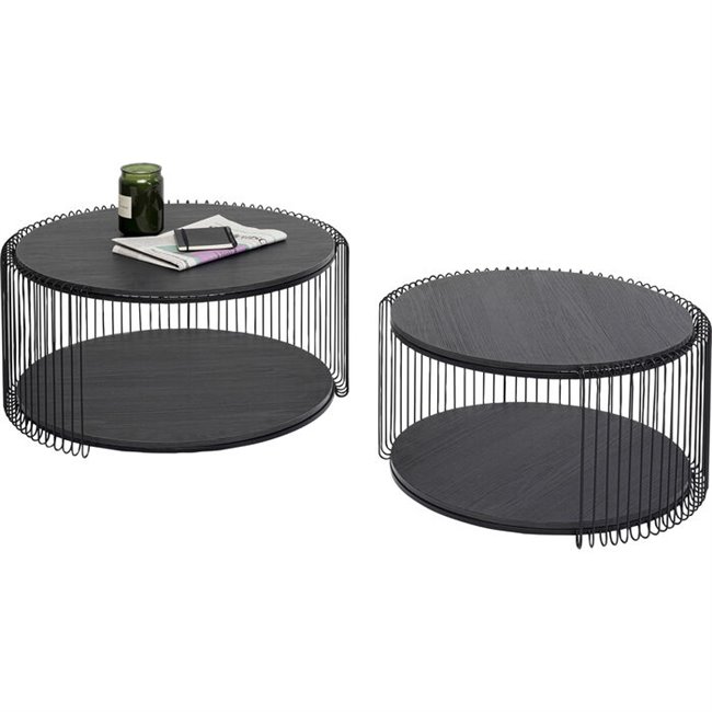 Coffee table Wire Double, black wood, D69cm, D59cm