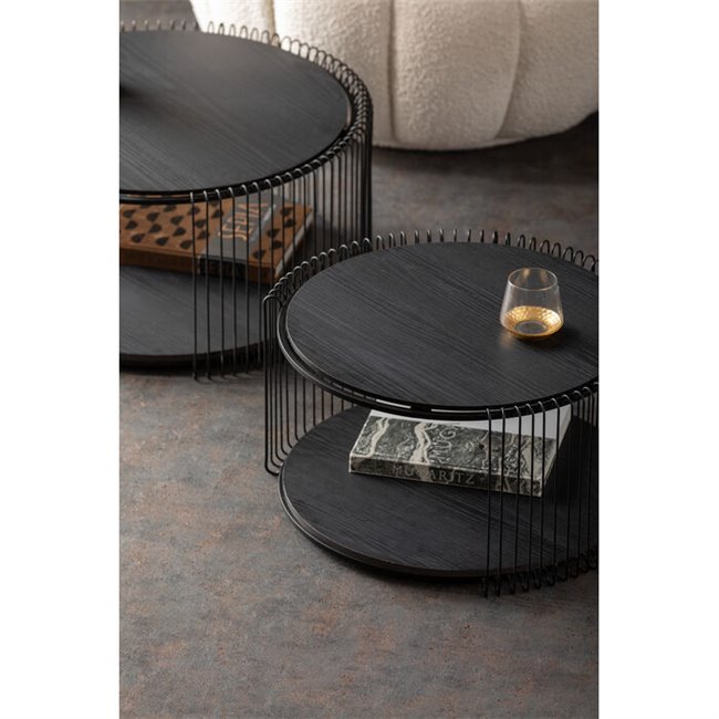 Coffee table Wire Double, black wood, D69cm, D59cm