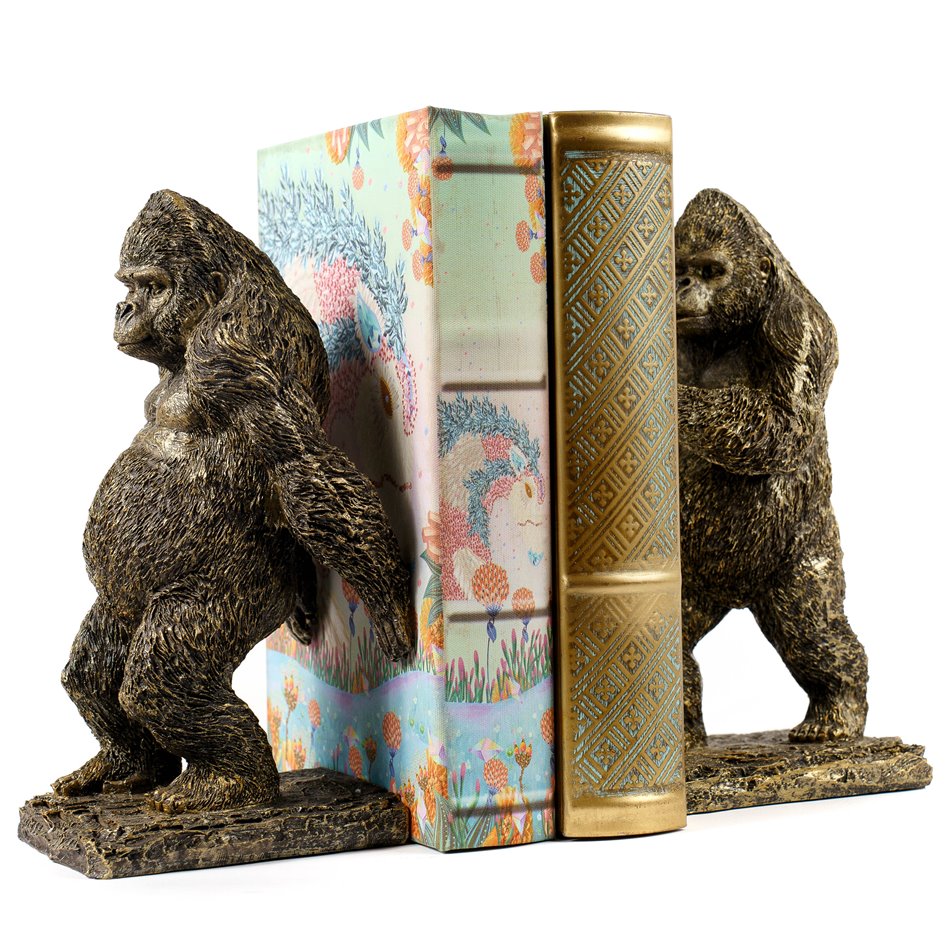 Bookend Gorilla old gold, 2 set., H24.5x13.5x12.5cm