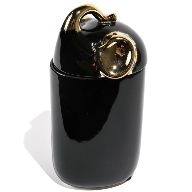 Decorative jar box Gabbo, black/gold,10x10x20cm