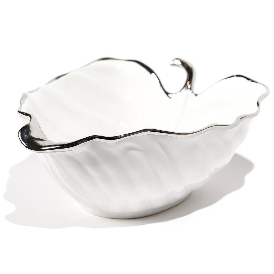 Decorat. ceramic fruit plate Garron, white/ silv, 22x19x10cm