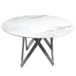 Table Laina, sintered stone/mdf/metal, white,  D130 H76cm