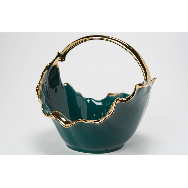 Decorative bowl Welta, green/gold, 25x22.5x21.5cm