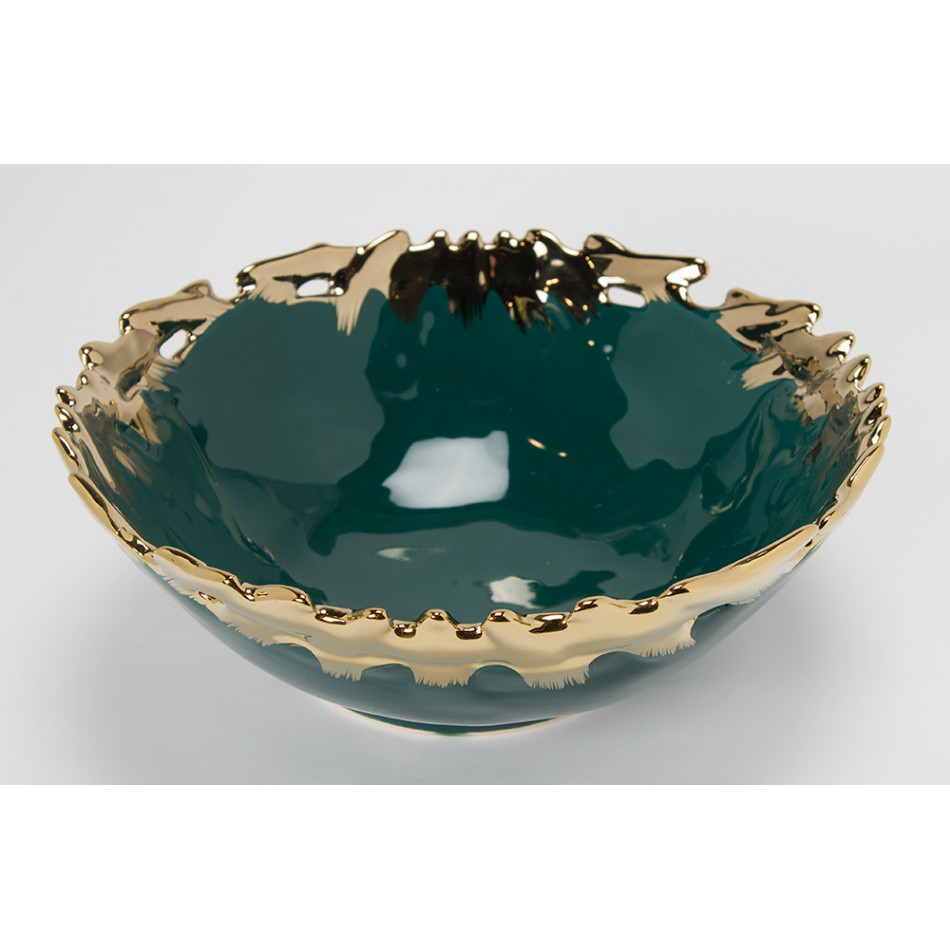 Decorative bowl Wario, green/gold, 23x23x8cm