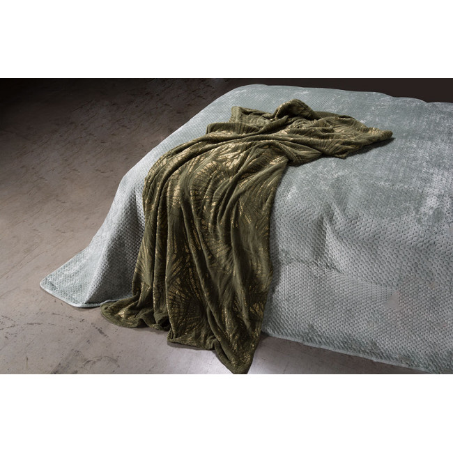 Bed cover Shelly 04, light green, velvet, 220x240cm