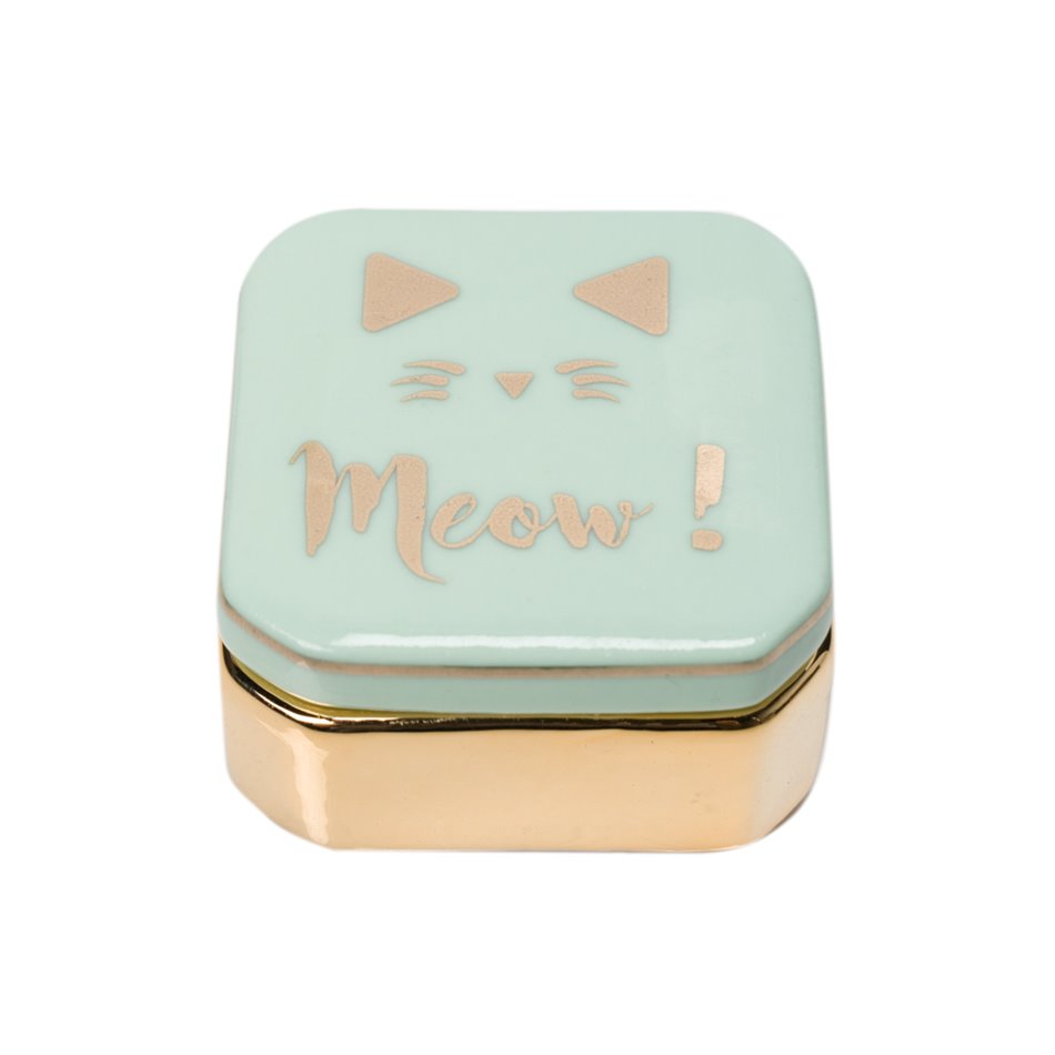 Ring holder Meow!, ceramic, green, H2.5cm 5x5