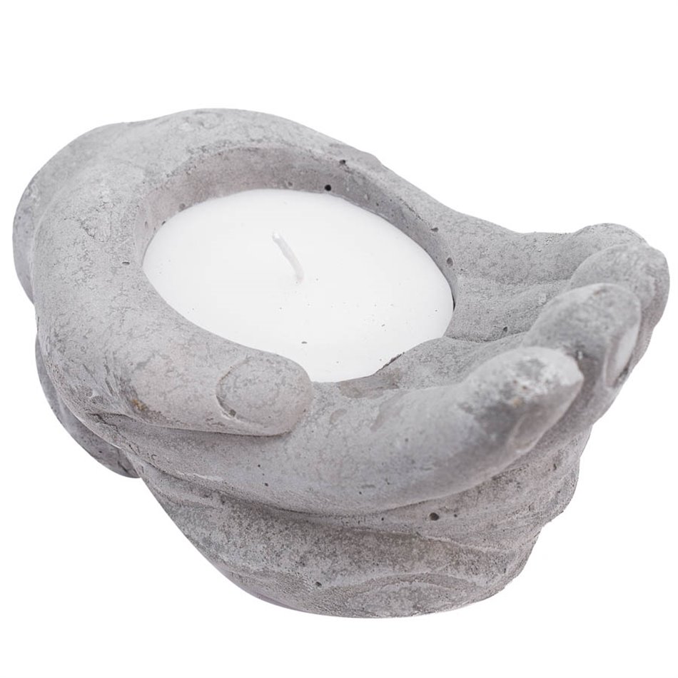 Candlestick Hand with candle, gray,H9x15x9.5cm, 105g