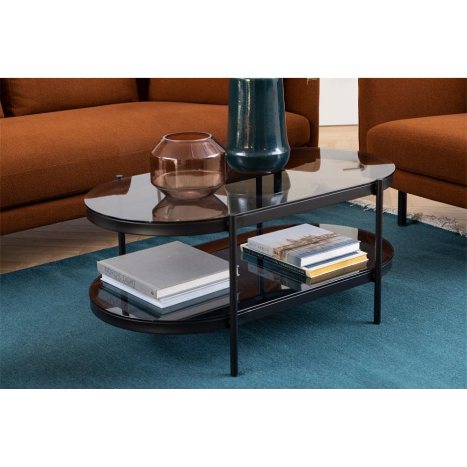 Coffee table Ayonne, black/grey glass top, 95x50x42 cm