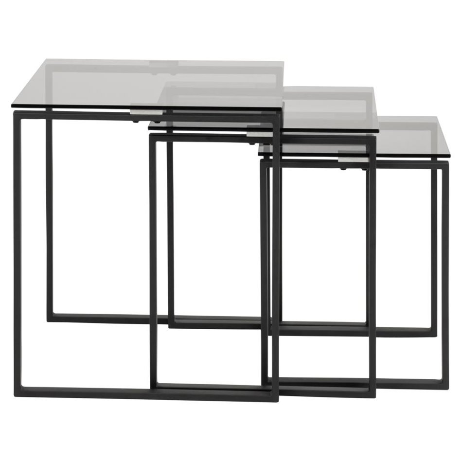 Nest table set Akatri, black, glass top, H55cm, D50cm