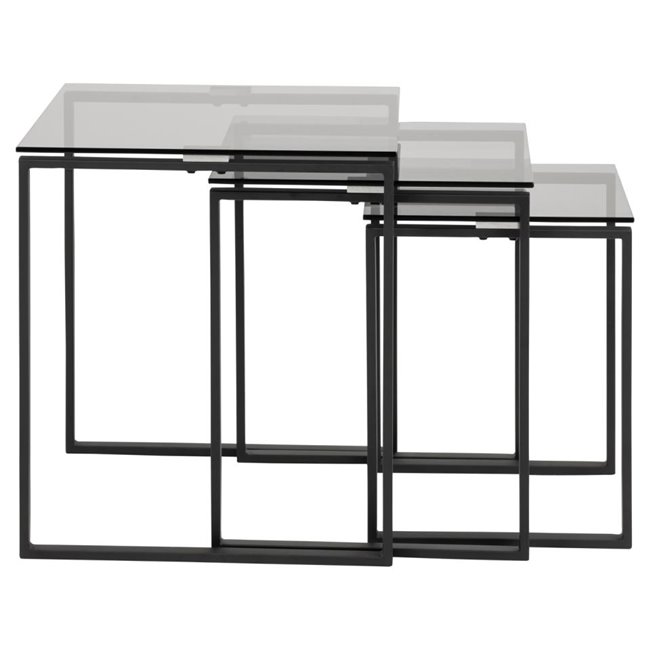 Nest table set Akatri, black, glass top, H55cm, D50cm