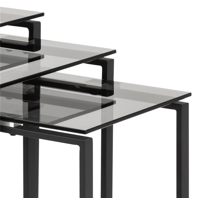 Nest table set Akatri, black, glass top, H55cm, D50cm