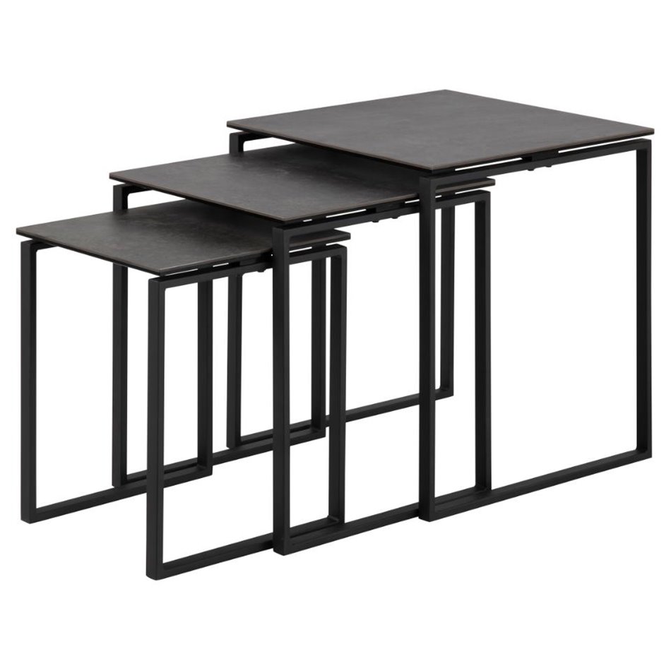 Nest table set Akatri, black, ceramic top, H55cm, D50cm