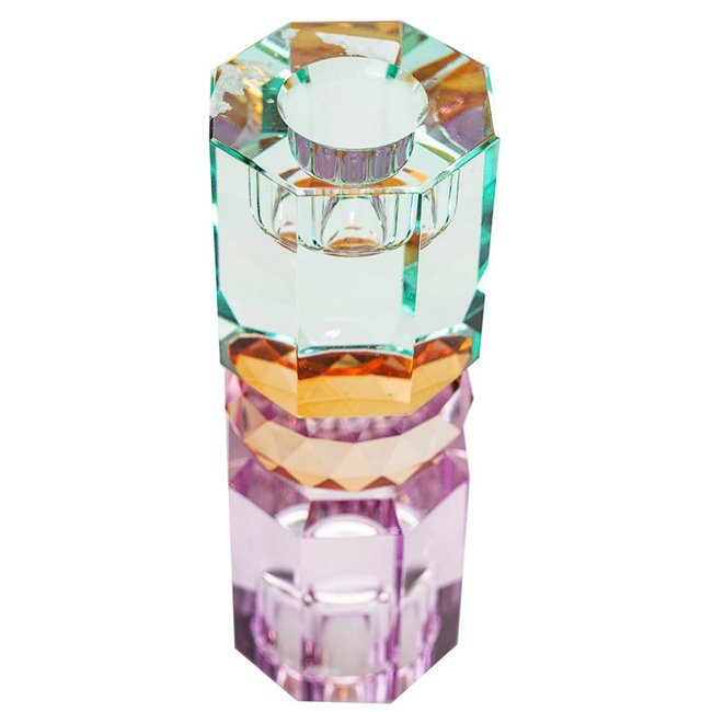 Crystal candleholder, mint/amber/violet,  H14cm, D5.5cm