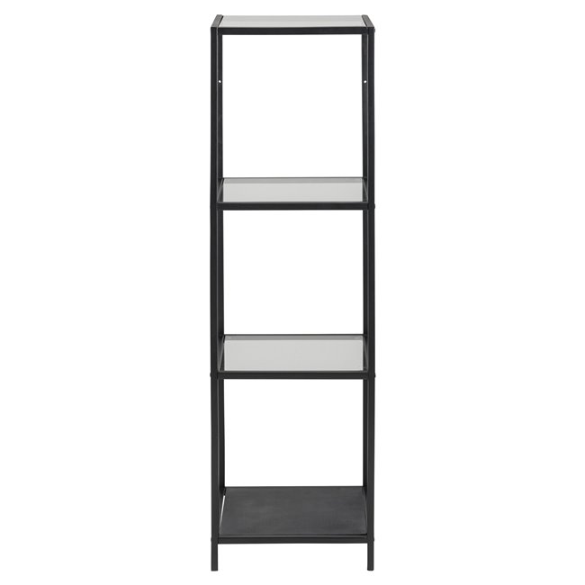 Bookcase Aford, top glass/black frame 119.5x35x37cm