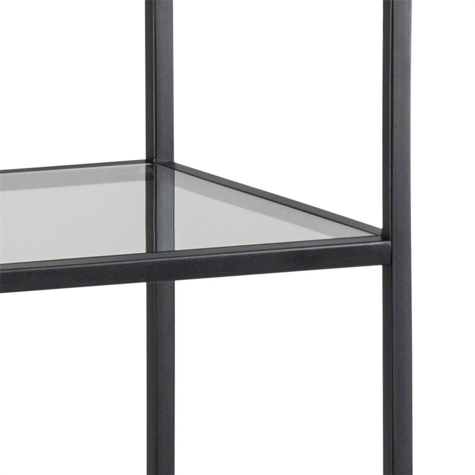 Bookcase Aford, top glass/black frame 119.5x35x37cm