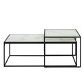 Coffee table set Alton,  2 pcs, glass, white marble look/black legs H43x100x55cm