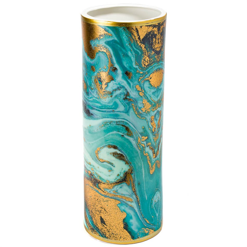 Vase Manuela 1, green/gold, 13.2x13.2x36.3cm