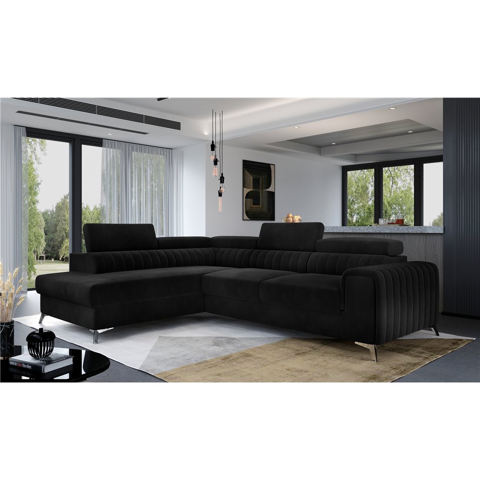 Corner sofa Elaurence L, Mat Velvet 99, black, H92x278x205