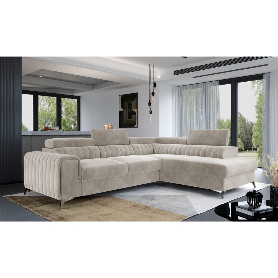 Corner sofa Elaurence R, Paros 02, beige, H92x278x205