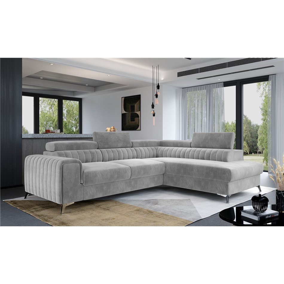 Corner sofa Elaurence R, Paros 05, gray, H92x278x205